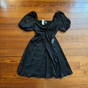 Express Black Mini Dress with Puff Sleeves